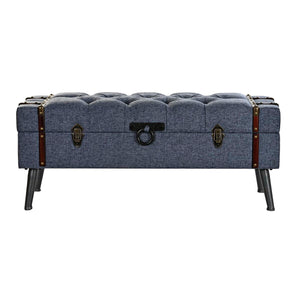 Oppbevaringskiste med sete DKD Home Decor Blå Metall Polyester MDF (102 x 42 x 42 cm)