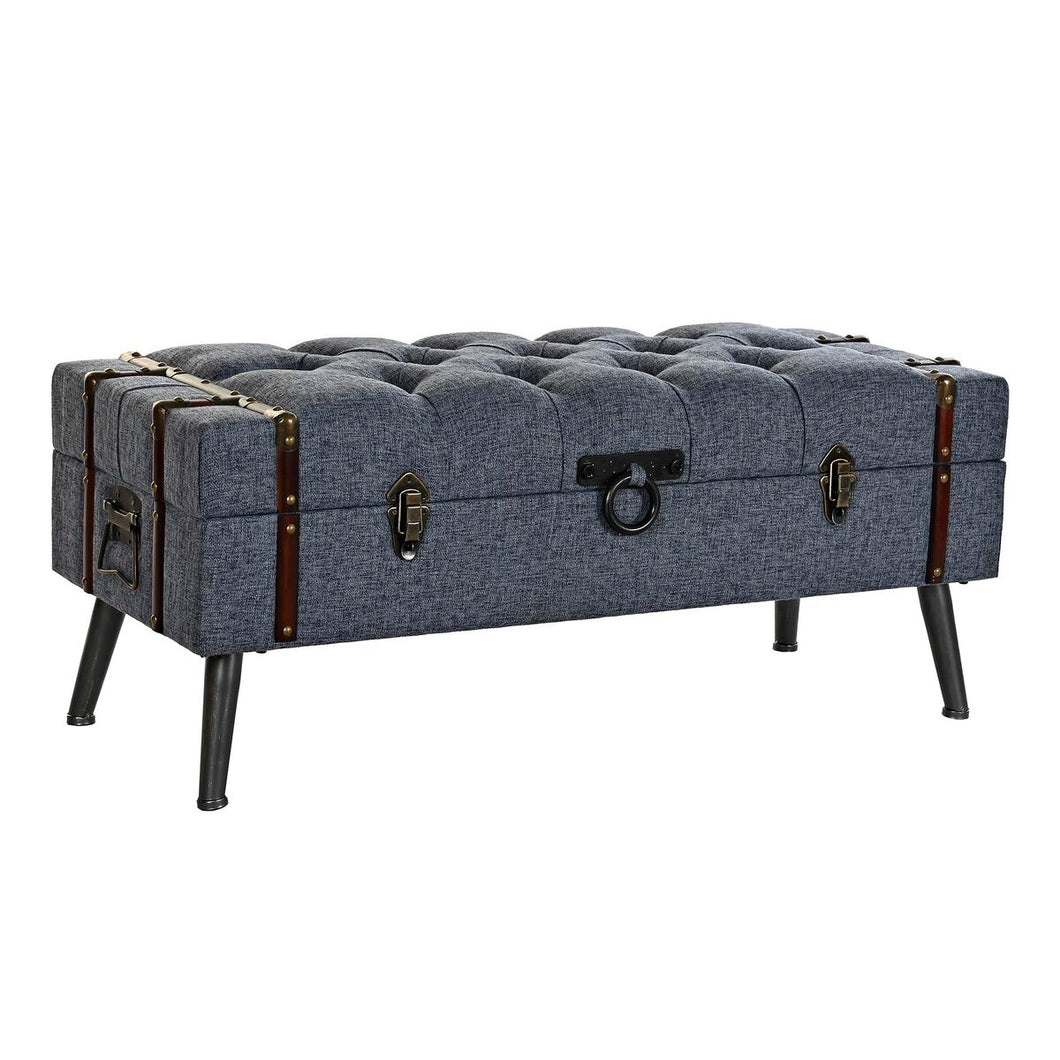 Oppbevaringskiste med sete DKD Home Decor Blå Metall Polyester MDF (102 x 42 x 42 cm)